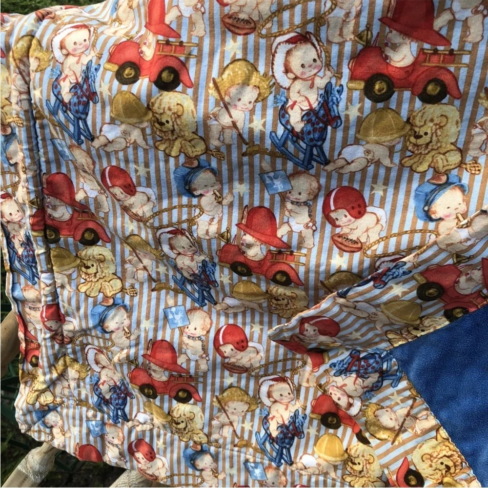 Baby Red Quilt Football Fireman Policeman Farmer Blue Soft Minky Fabric Handmade